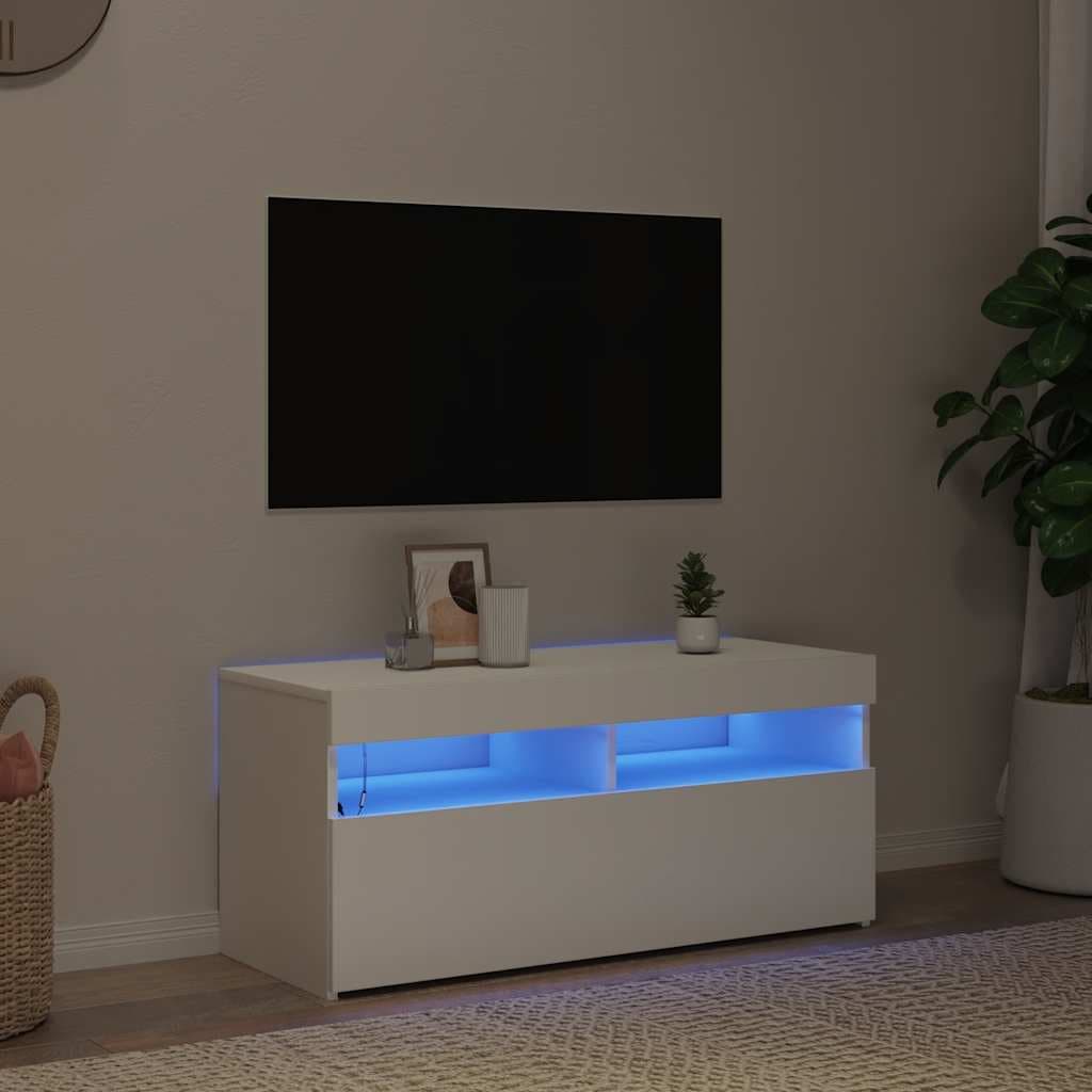 vidaXL Comoda TV cu lumini LED, alb, 90x35x40 cm