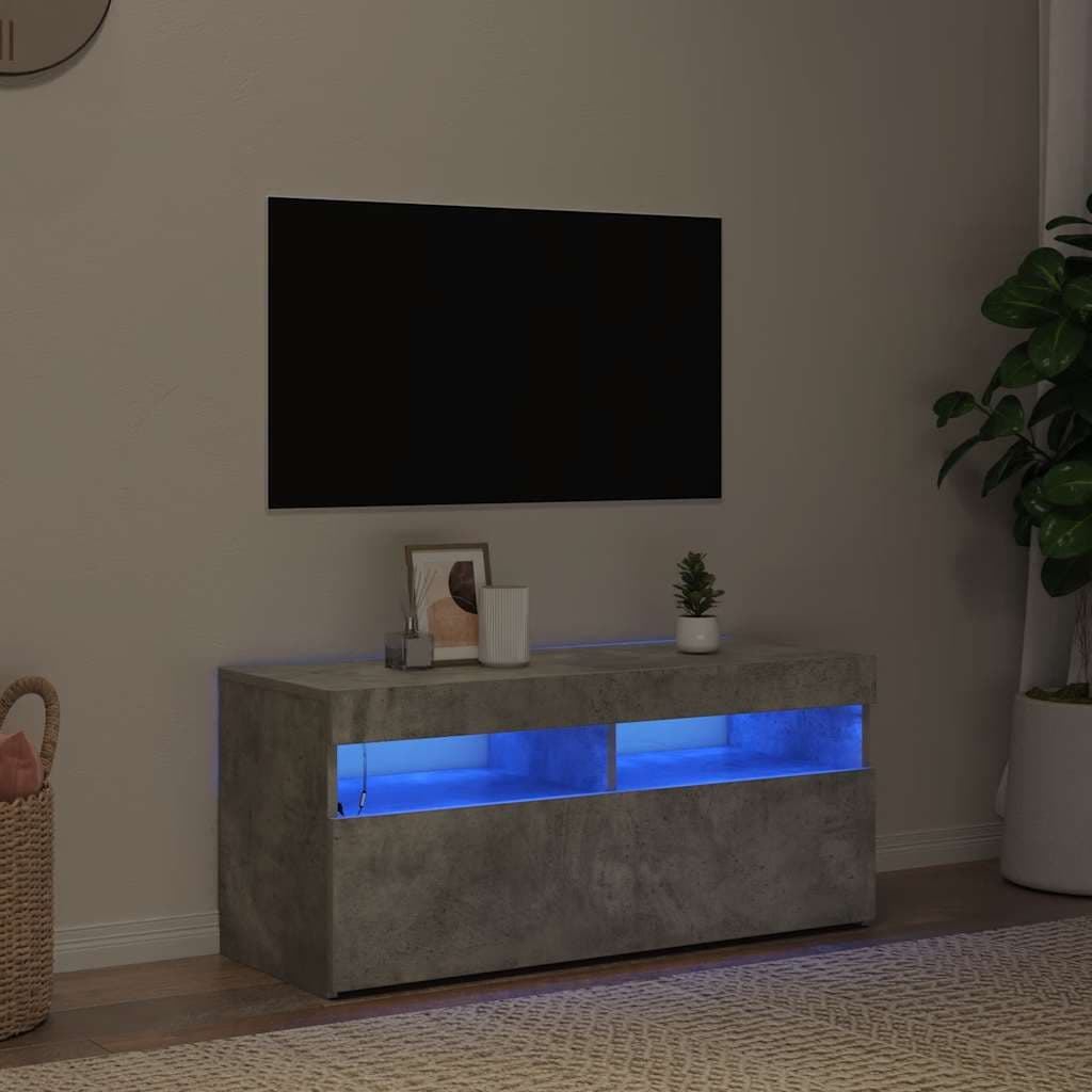 vidaXL Comoda TV cu lumini LED, gri beton, 90x35x40 cm
