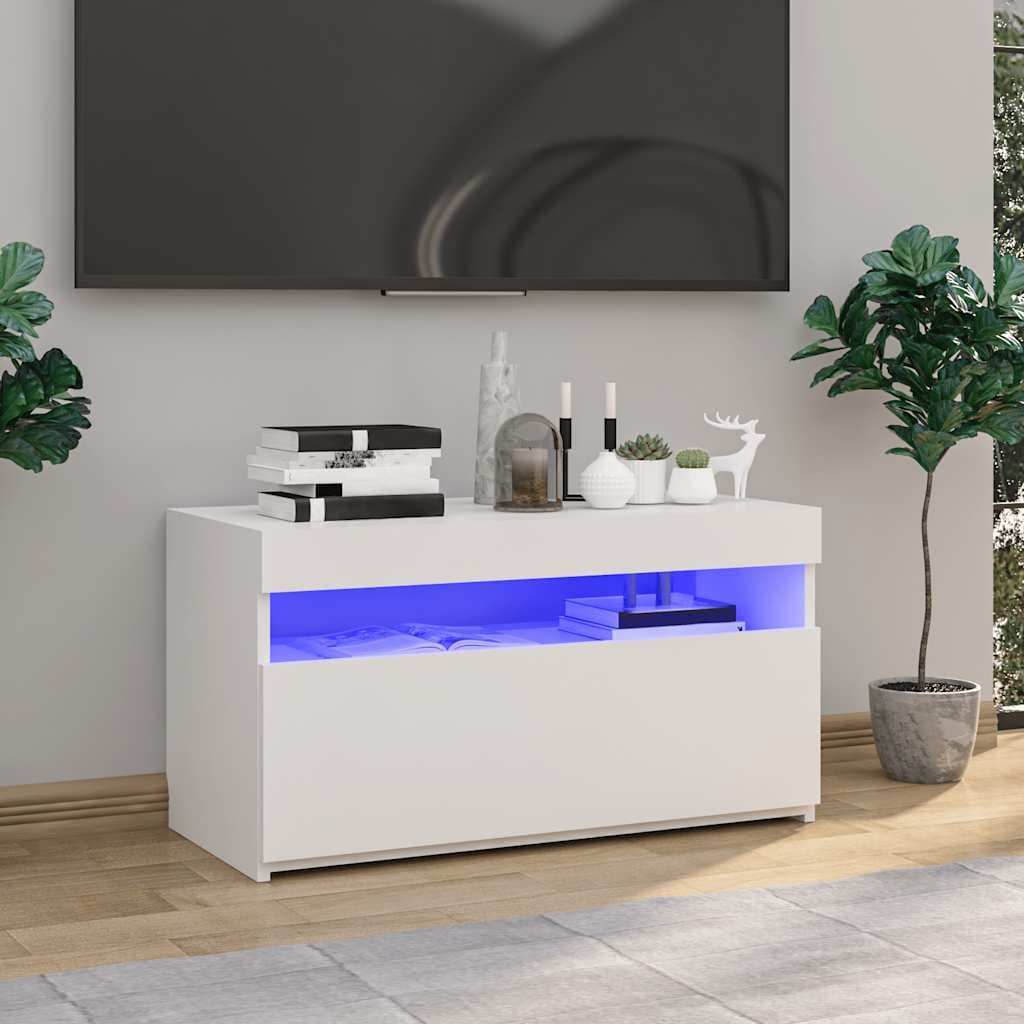 vidaXL Comoda TV cu lumini LED, alb extralucios, 75x35x40 cm