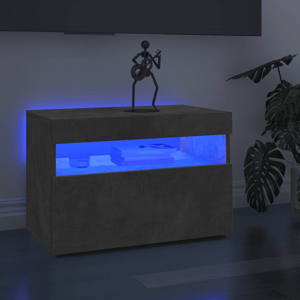 vidaxl comoda tv cu lumini led gri beton 60x35x40 cm