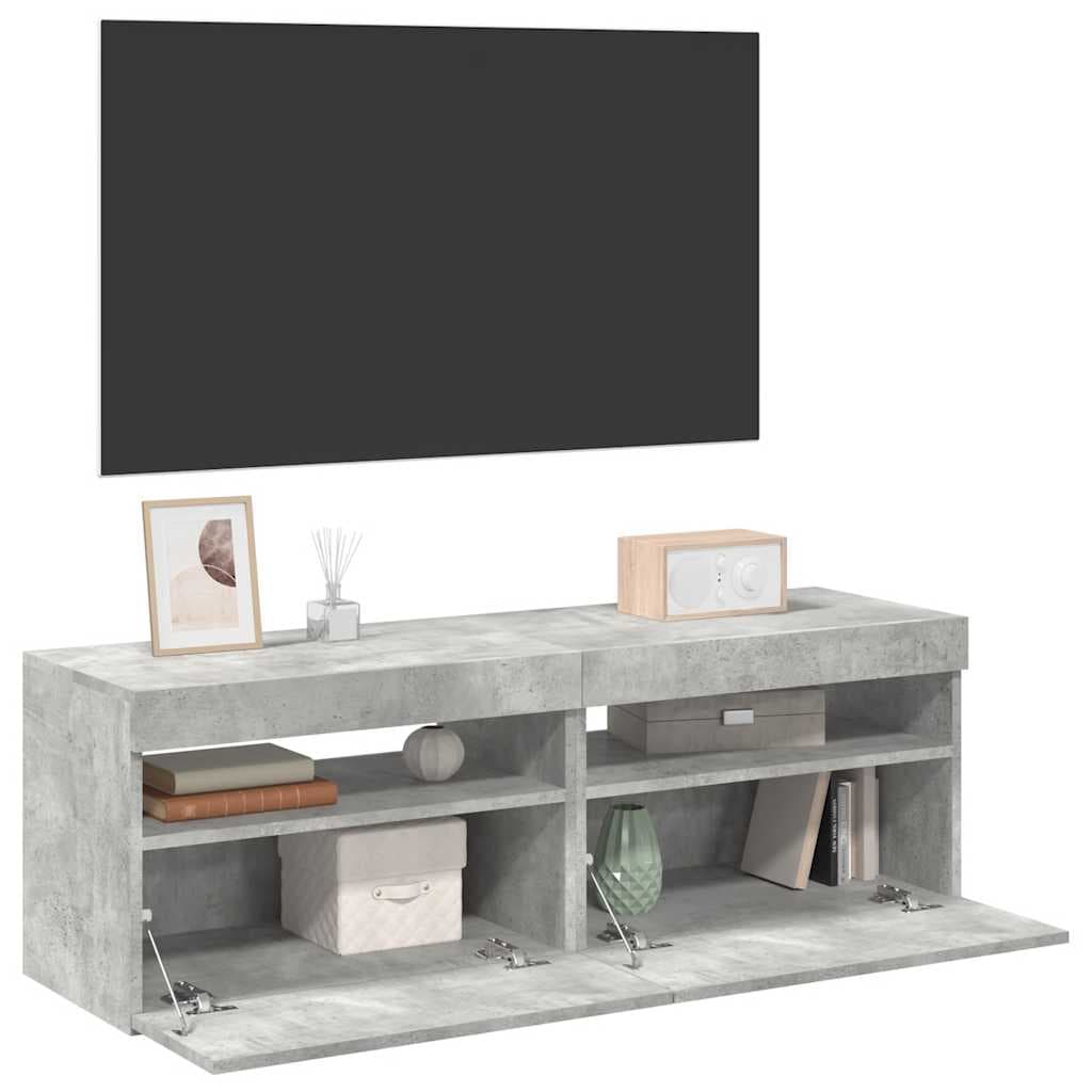 vidaXL Comode TV cu lumini LED, 2 buc., gri beton, 60x35x40 cm