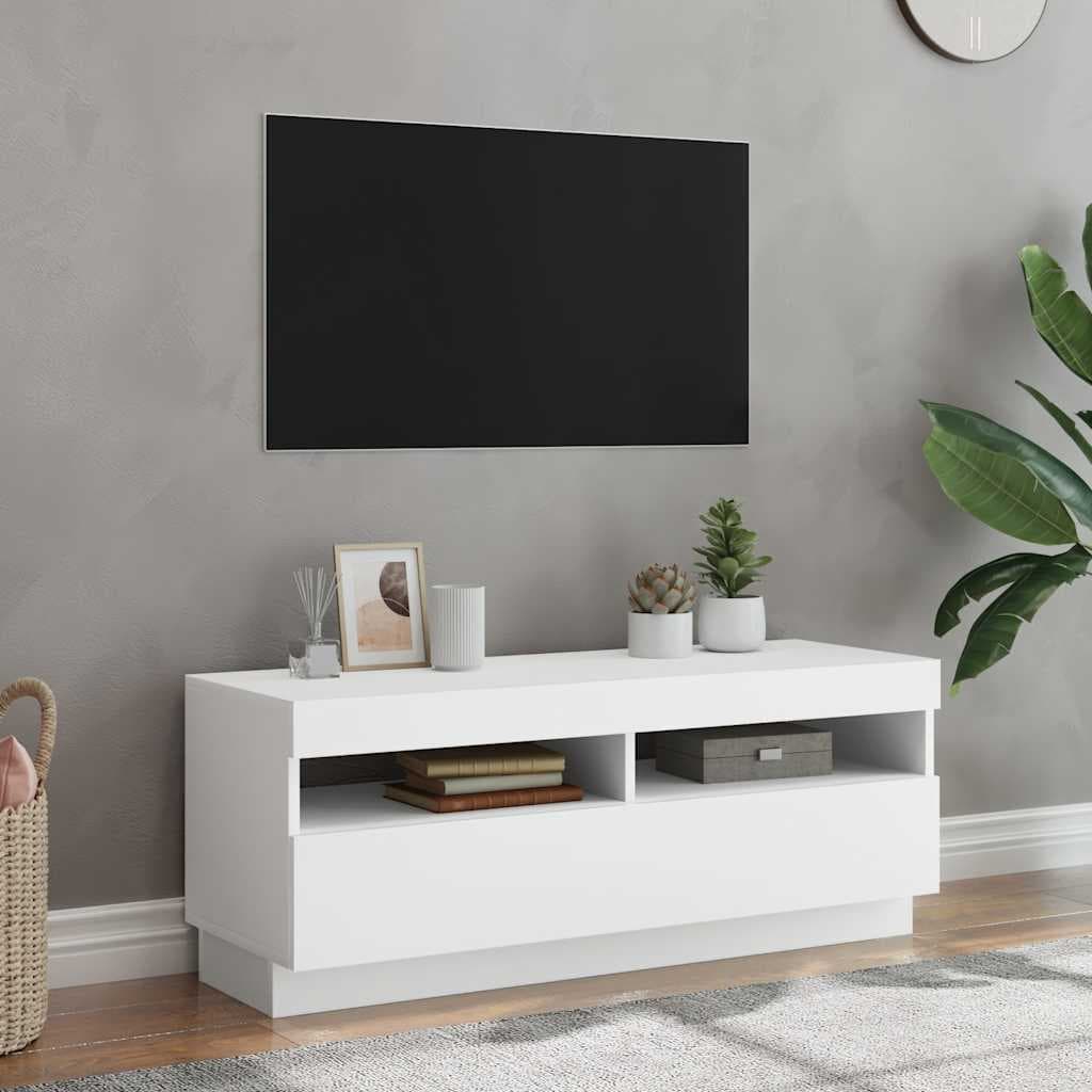 vidaXL Comoda TV cu lumini LED, alb, 100x35x40 cm