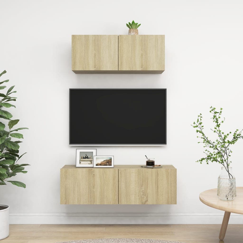 vidaXL Set dulapuri TV, 2 piese, stejar sonoma, lemn prelucrat
