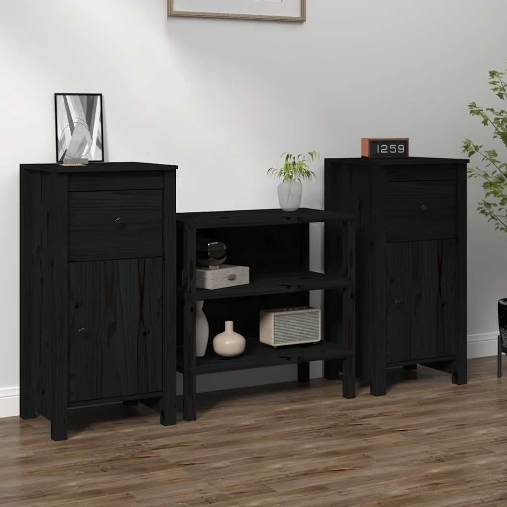 vidaXL Servante, 2 buc., negru, 40x35x80 cm, lemn masiv de pin