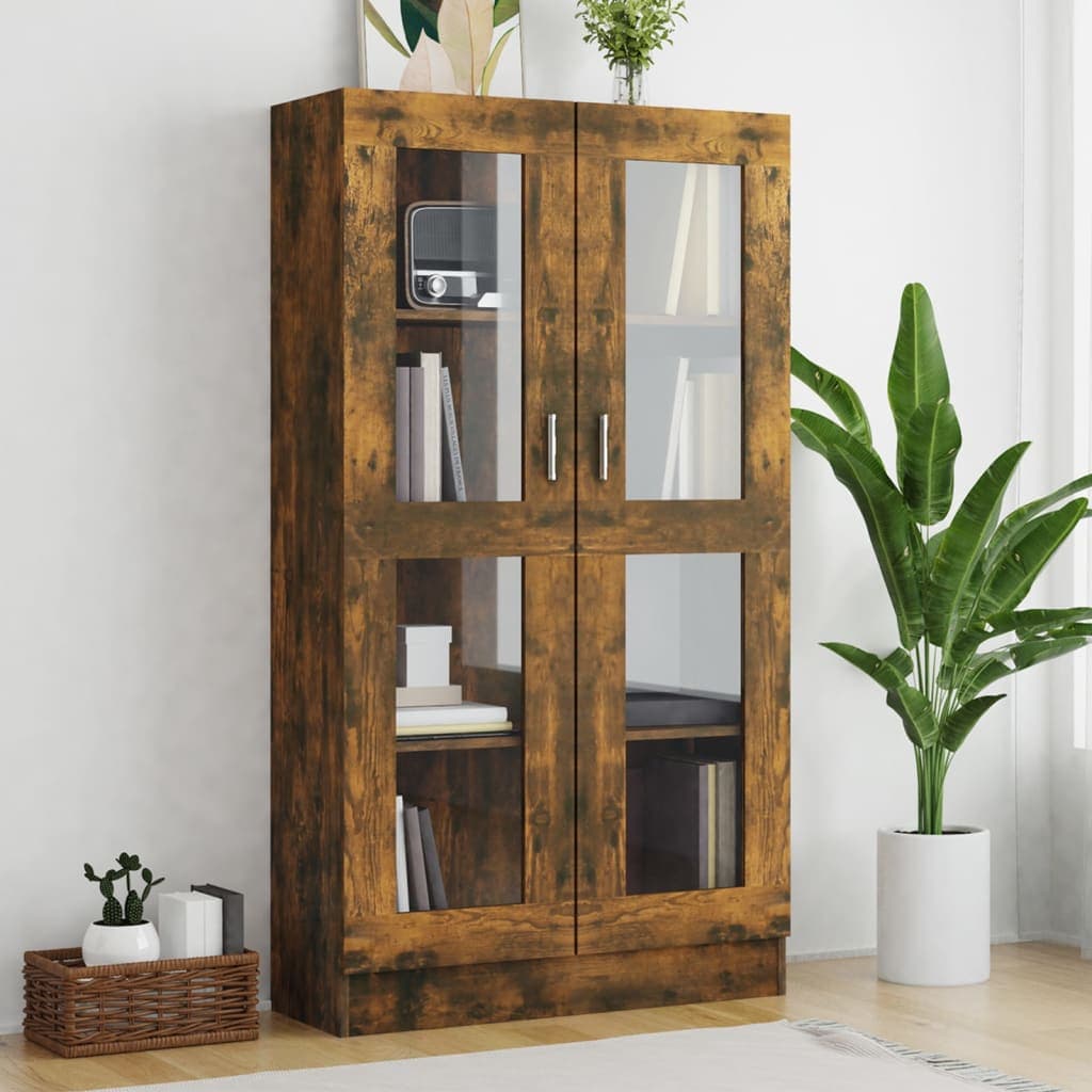 vidaXL Dulap vitrina, stejar fumuriu, 82,5x30,5x150 cm, lemn prelucrat