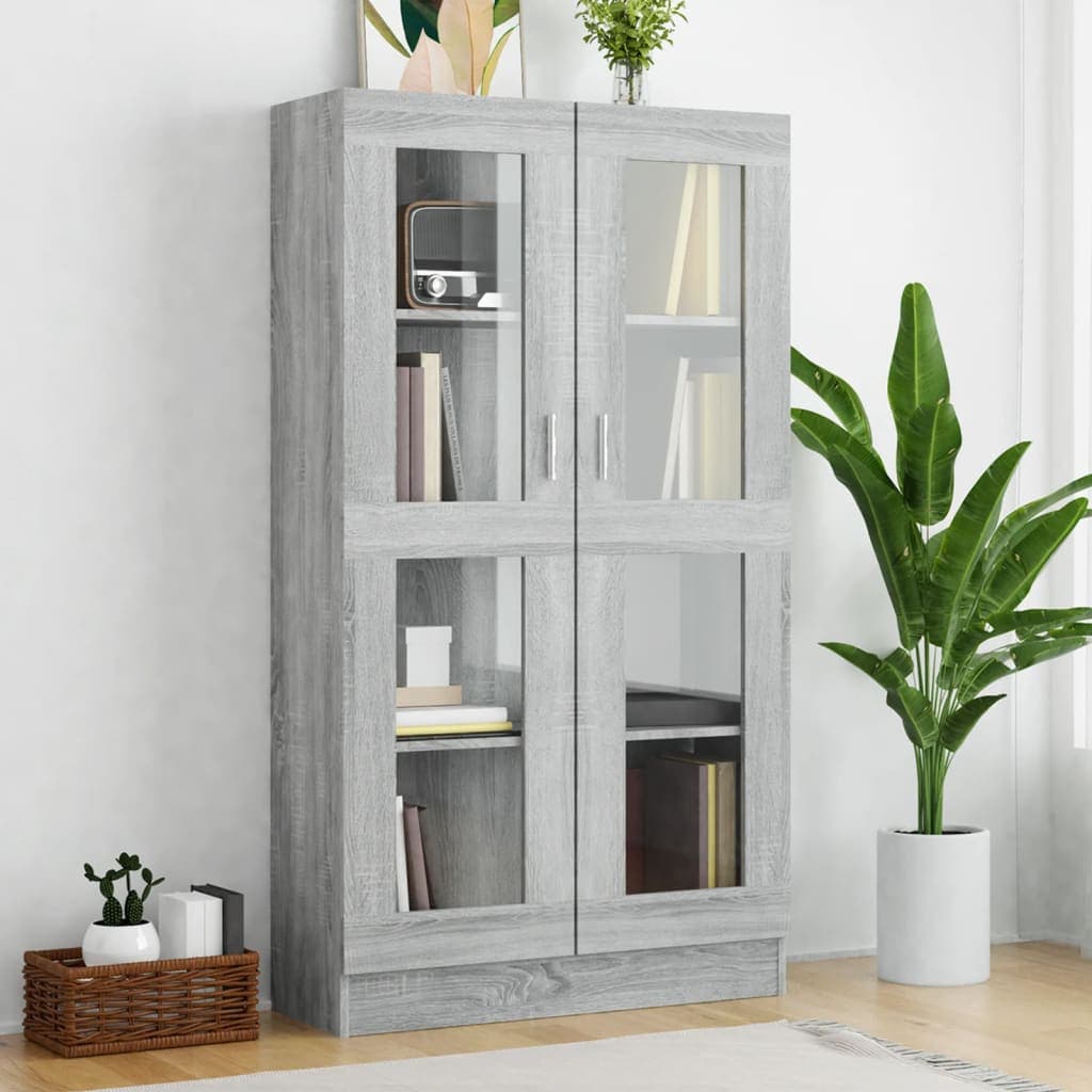 vidaXL Dulap vitrina, gri sonoma, 82,5x30,5x150 cm, lemn prelucrat