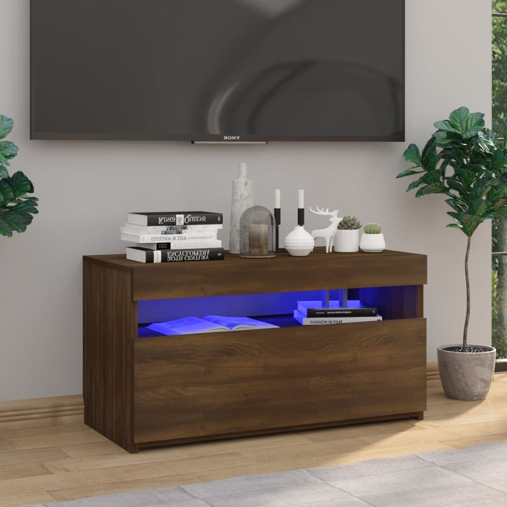vidaXL Comoda TV cu lumini LED, stejar maro, 75x35x40 cm