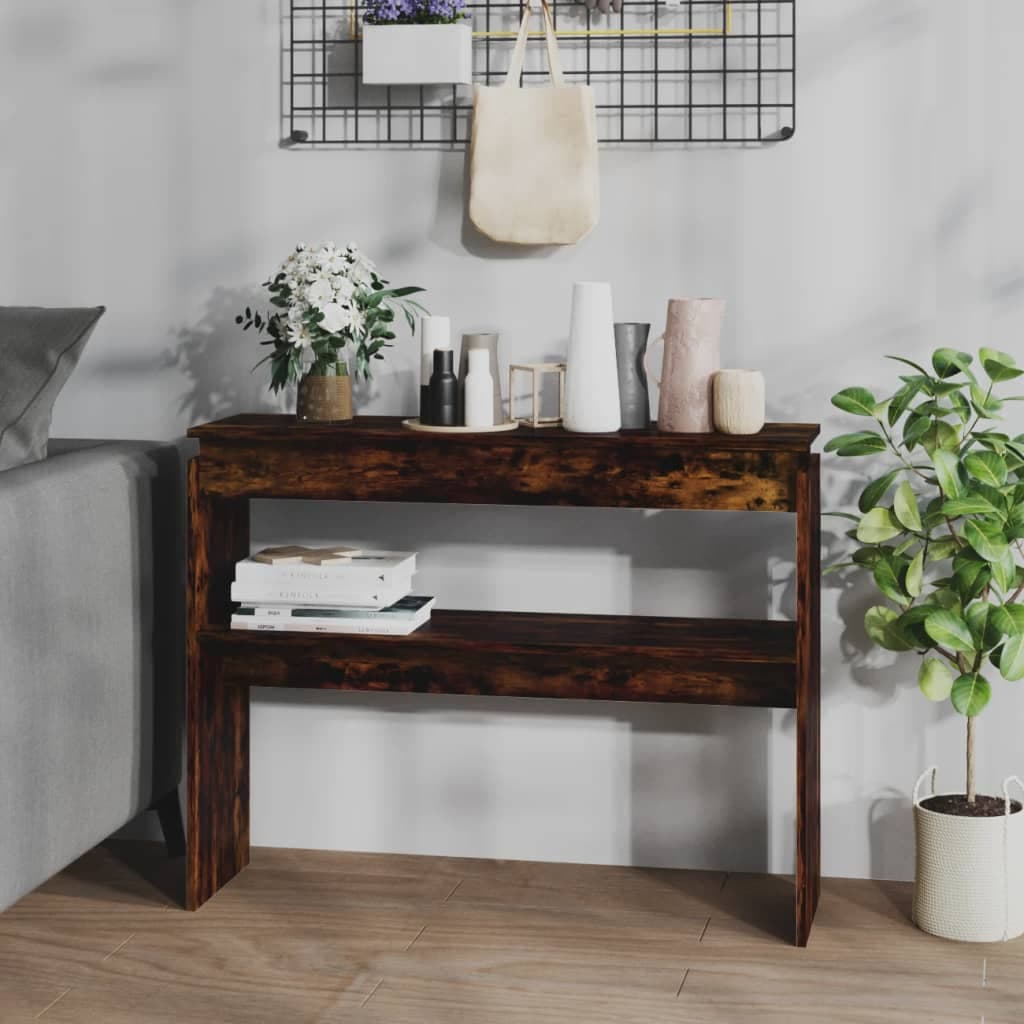 vidaXL Masuta consola, stejar fumuriu, 102x30x80 cm, lemn prelucrat