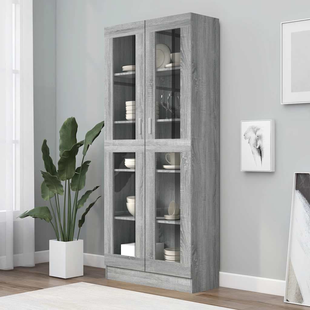 vidaXL Dulap vitrina, gri sonoma, 82,5x30,5x185 cm, lemn prelucrat
