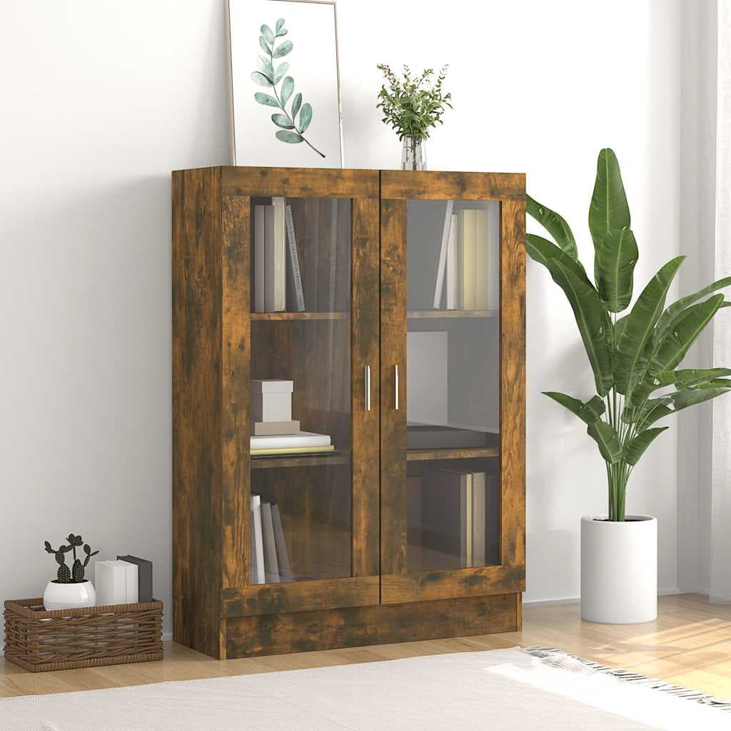 vidaXL Dulap vitrina, stejar fumuriu, 82,5x30,5x115 cm, lemn prelucrat