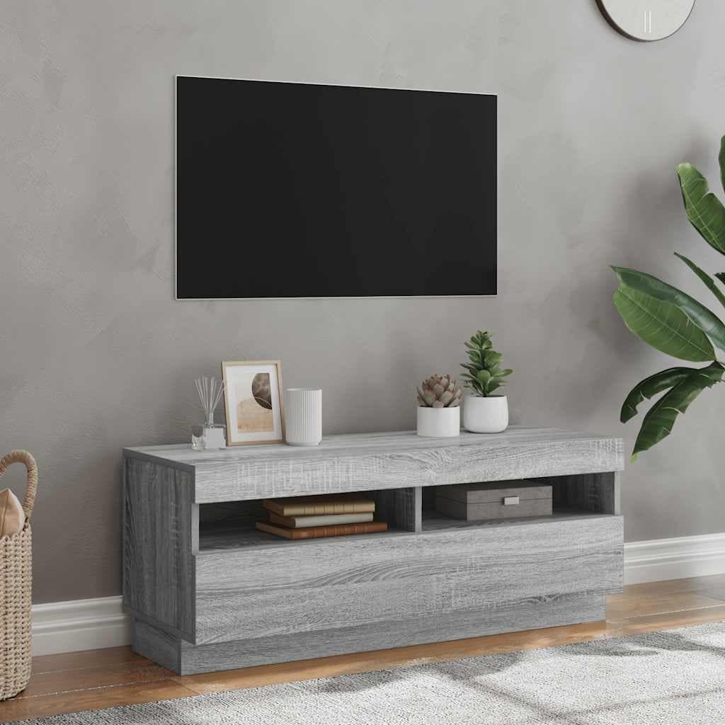 vidaXL Comoda TV cu lumini LED, gri sonoma, 100x35x40 cm