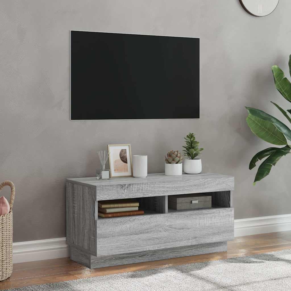 vidaXL Comoda TV cu lumini LED, gri sonoma, 80x35x40 cm