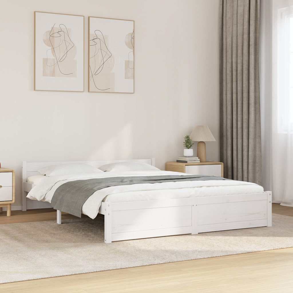 vidaXL Cadru de pat, alb, 140x200 cm, lemn masiv