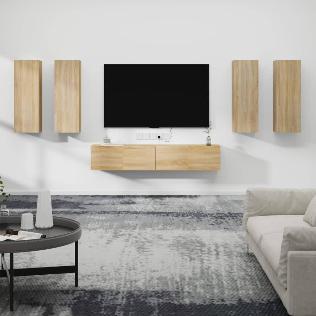 vidaXL Set dulap TV, 6 piese, stejar sonoma, lemn prelucrat