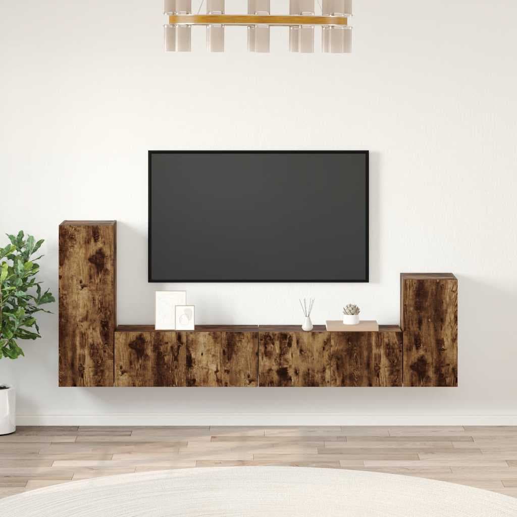 vidaXL Set dulapuri TV, 4 piese, stejar fumuriu, lemn prelucrat