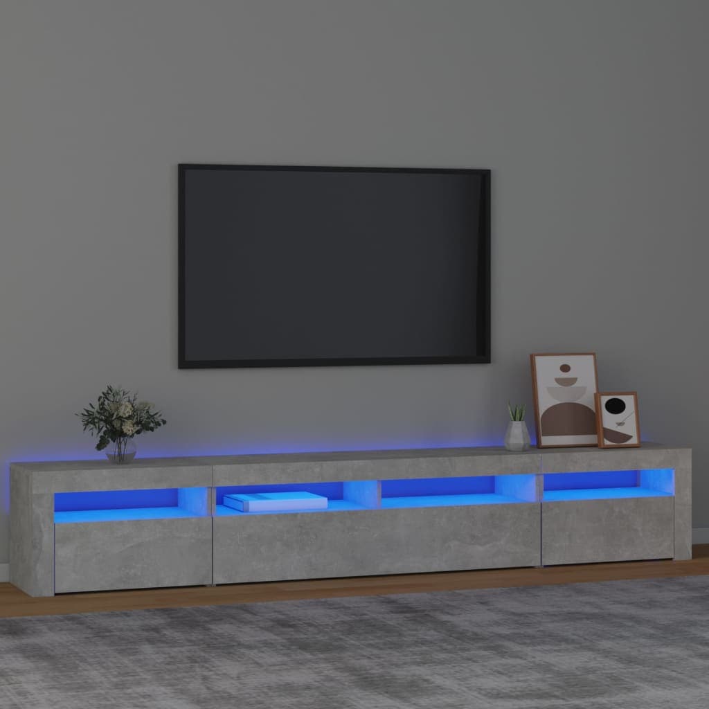 vidaxl comoda tv cu lumini led gri beton 240x35x40 cm