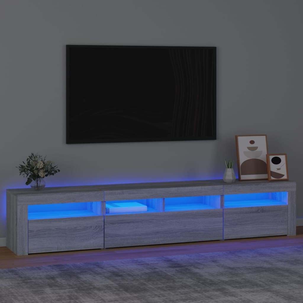 vidaXL Comoda TV cu lumini LED, gri sonoma, 210x35x40 cm