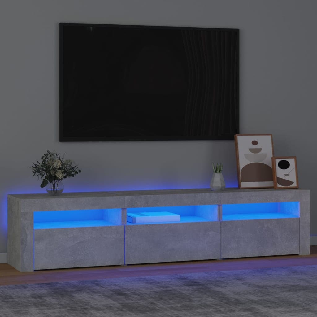 vidaXL Comoda TV cu lumini LED, gri beton, 180x35x40 cm