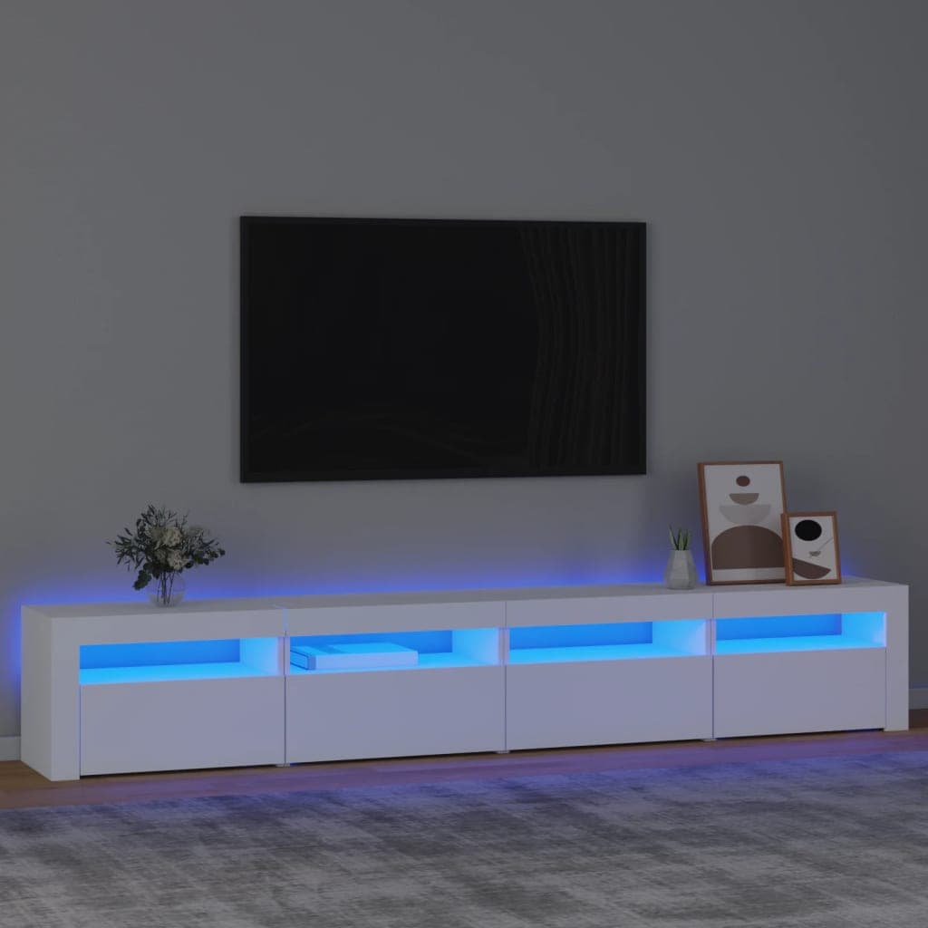 vidaXL Comoda TV cu lumini LED, alb, 240x35x40 cm