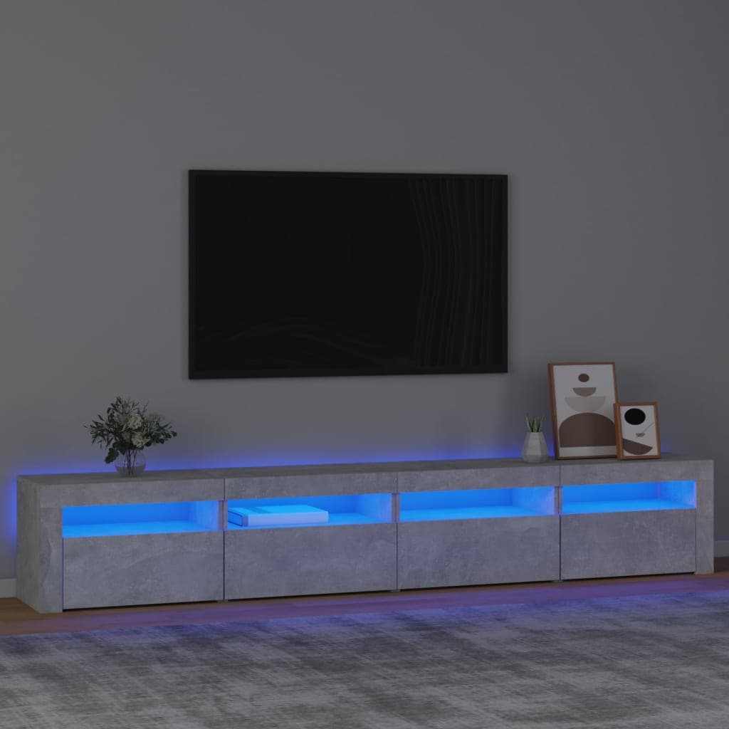 vidaxl comoda tv cu lumini led gri beton 240x35x40 cm