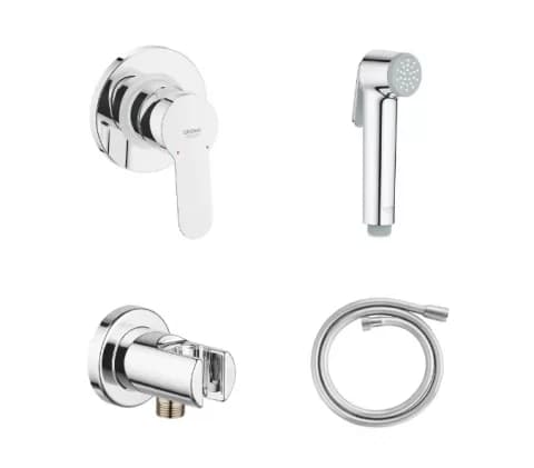 Set dus igienic Grohe Trigger Spray cu baterie Bau Edge, furtun si suport