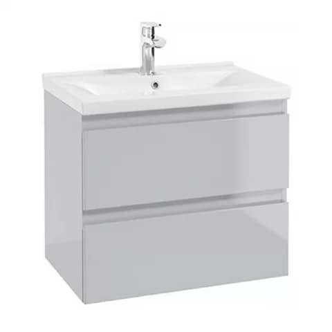 Baza lavoar suspendat Defra Como 2 sertare 59.9x40 cm gri-deschis lucios