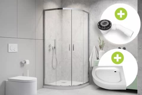 Set PROMO cabina dus Radaway Alienta A 80x80xH190 cm, sifon si cadita Tinos A Compact