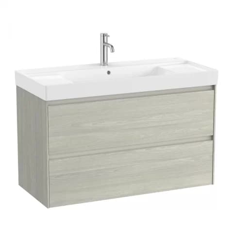 Set PROMO mobilier baza si lavoar cu 2 polite Roca Ona Unik 2 sertare 100x46 cm stejar deschis