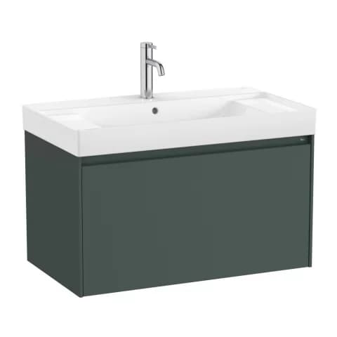Set PROMO mobilier baza si lavoar cu 2 polite Roca Ona Unik 1 sertar 80x46 cm verde mat