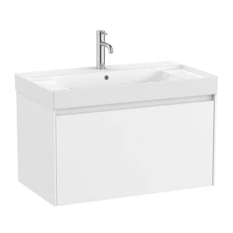 Set PROMO mobilier baza si lavoar cu 2 polite Roca Ona Unik 1 sertar 80x46 cm alb mat