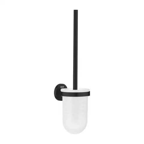 Perie WC din sticla mata Grohe Essentials cu suport negru mat