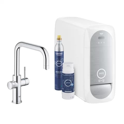 baterie bucatarie cu pipa tip u starter kit grohe blue home crom lucios