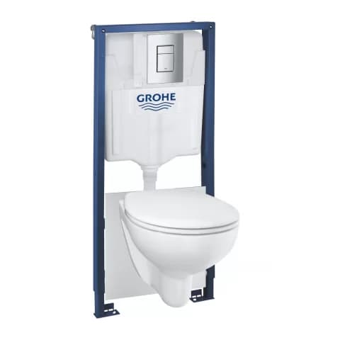 Set PROMO 4 in 1 vas WC rimless cu capac Grohe Bau Ceramic rezervor Solido cu clapeta Skate Cosmopolitan crom