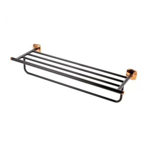 Suport prosop simplu FDesign Merida negru-rose gold 57.4 cm cu raft