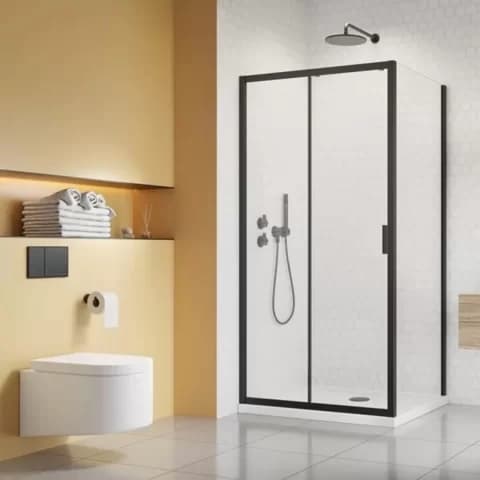 Set promotional cabina de dus Radaway Alienta DWJ+S negru mat 120x80 cm cu cadita si sifon