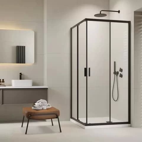 Set promotional cabina de dus Radaway Alienta negru mat 90x90 cm cu cadita si sifon