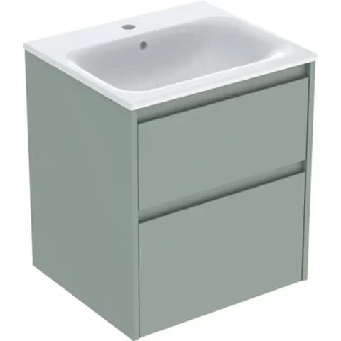 Set lavoar si mobilier Geberit Selnova Square cu doua sertare, 55x48x62 cm, verde salvie mat
