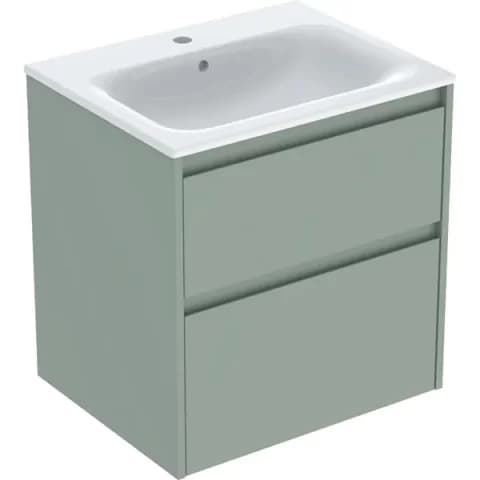 Set lavoar si mobilier Geberit Selnova Square cu doua sertare, 60x48x62 cm, verde salvie mat