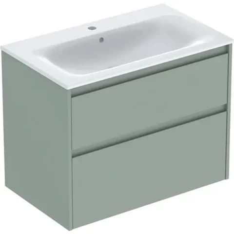 Set lavoar si mobilier Geberit Selnova Square cu doua sertare, 80x48x62 cm, verde salvie mat