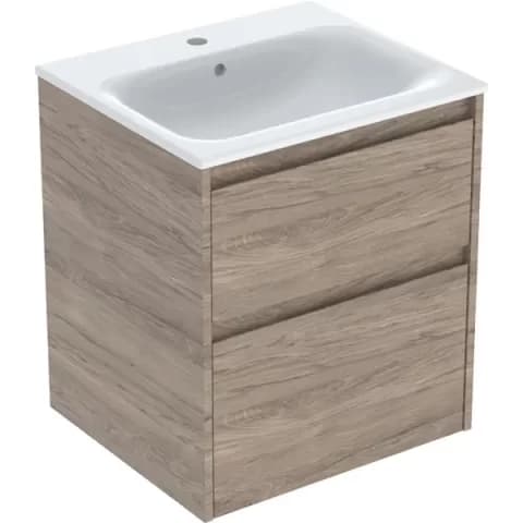 Set lavoar si mobilier Geberit Selnova Square cu doua sertare, 55x48x62 cm, nuc hicori