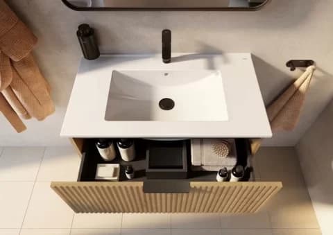 Set mobilier baie cu riflaj Roca Reef 80x45xH65 cm, bej light oak