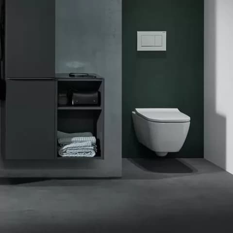Vas wc suspendat, Rimfree, cu capac slim wrap over soft close Geberit Smyle Square