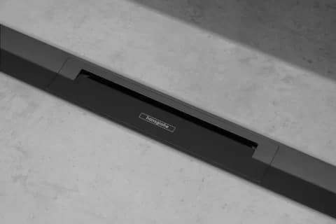 Rigola liniara de dus cu gratar din inox 900, la nivelul solului, optiune scurtare, negru mat