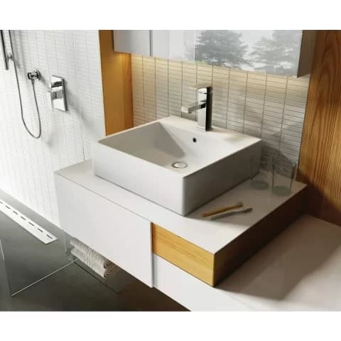 Lavoar Deante Temisto 50x50 cm patrat pe blat alb
