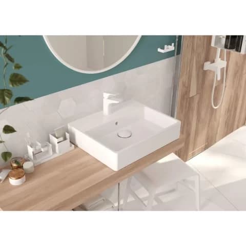 Lavoar Deante Temisto 60x50 cm dreptunghiular pe blat alb