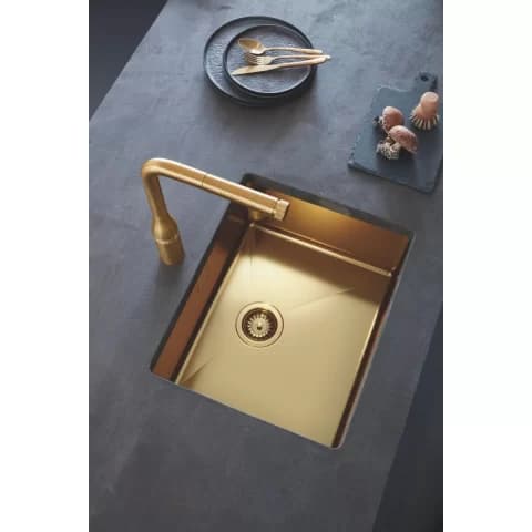 Set Chiuveta din otel Grohe K700 si  baterie Bucatarie Grohe Minta auriu periat