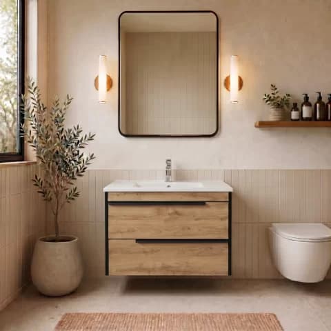 Set mobilier cu lavoar suspendat 75 cm, Neo Loft, Coloana