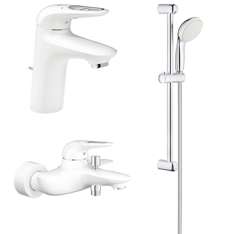 Pachet 3 in 1 baterii baie Grohe Eurostyle, marimea S, alb,maner decupat (33558LS3,33591LS3,27853003)