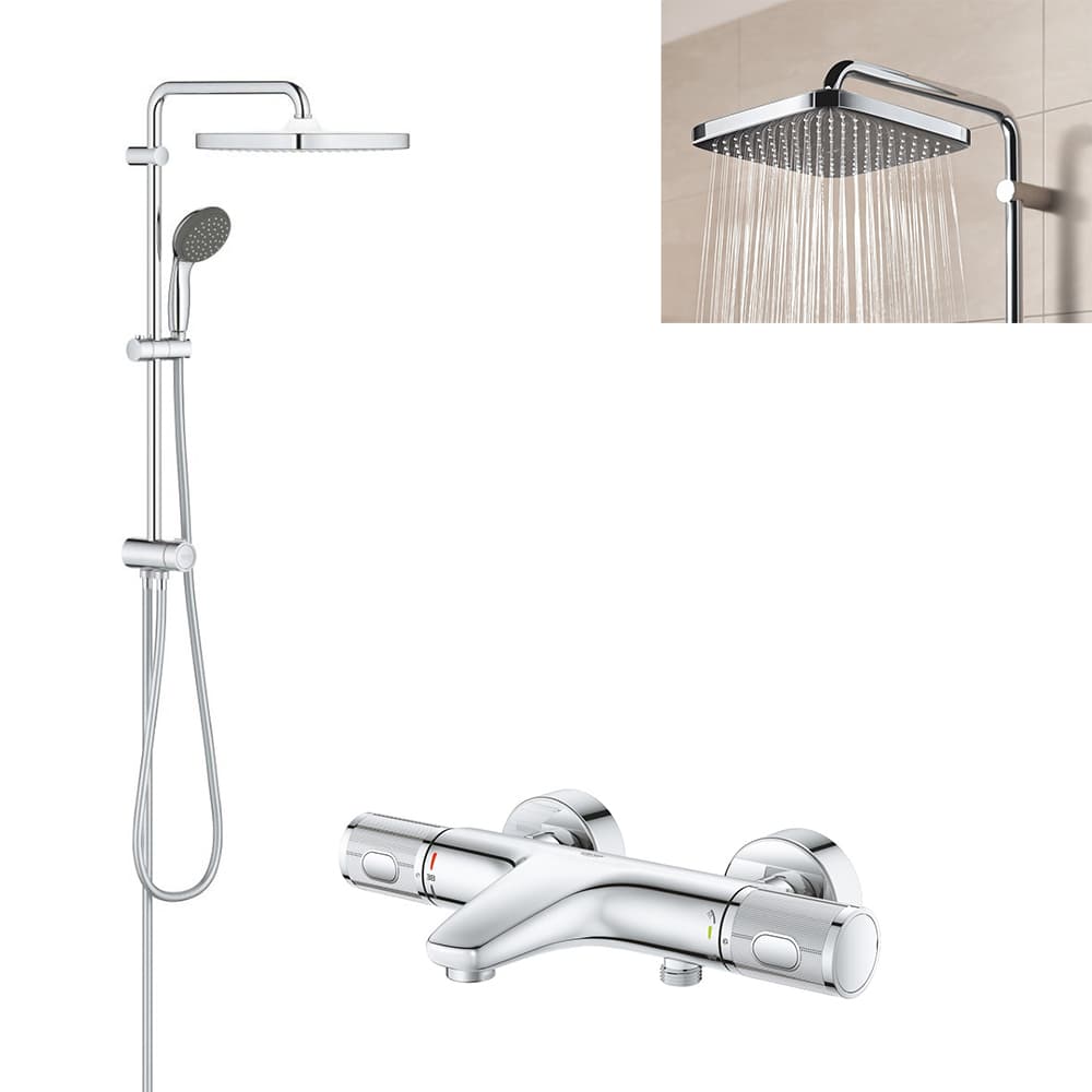 pachet coloana dus grohe 250 palarie patrata baterie cada dus grohtherm 1000 performance 26698000 34830000