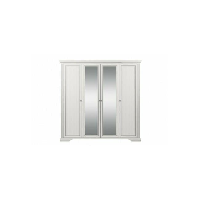 Dulap White 4D(2S), 4 usi, 2 sertare, MDF frezat si PAL melaminat, 226x63.5x221 cm, frasin alb si pin argintiu